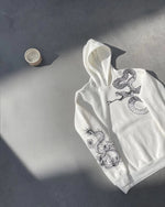 Erkek 3 İplik Pamuklu Kapüşonlu Baskılı Cepli Oversize Sweatshirt Hoodie - Beyaz