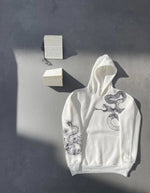 Erkek 3 İplik Pamuklu Kapüşonlu Baskılı Cepli Oversize Sweatshirt Hoodie - Beyaz