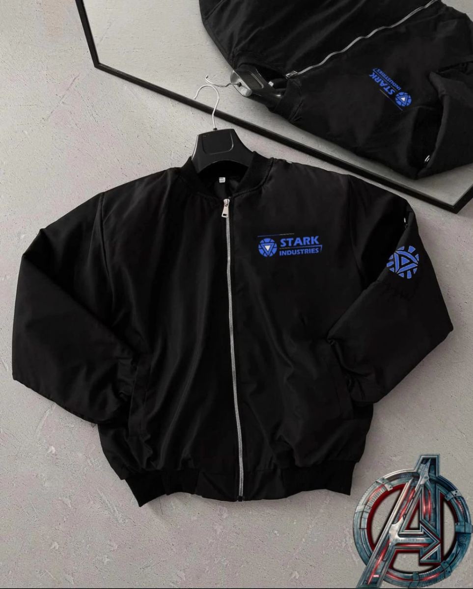 ERKEK Stark Industries Siyah Bomber Mont Fermuarlı Cepli Uzun Kollu Kapitone - Siyah