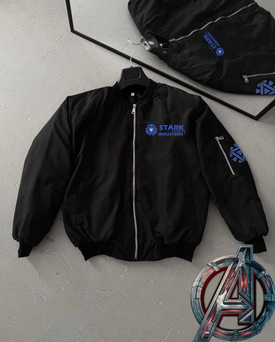 ERKEK Stark Industries Siyah Bomber Mont Fermuarlı Cepli Uzun Kollu Kapitone - Siyah