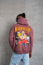 Erkek 3 İplik Pamuklu Kapüşonlu Baskılı Cepli Oversize Sweatshirt Hoodie - Gül Kurusu