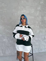 Kadın 3 iplik Pamuklu Parçalı Yakalı SweatShirt - Yeşil
