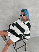 Kadın 3 iplik Pamuklu Parçalı Yakalı SweatShirt - Yeşil