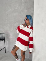Kadın 3 İplik Pamuklu Parçalı Yakalı SweatShirt - Kırmızı