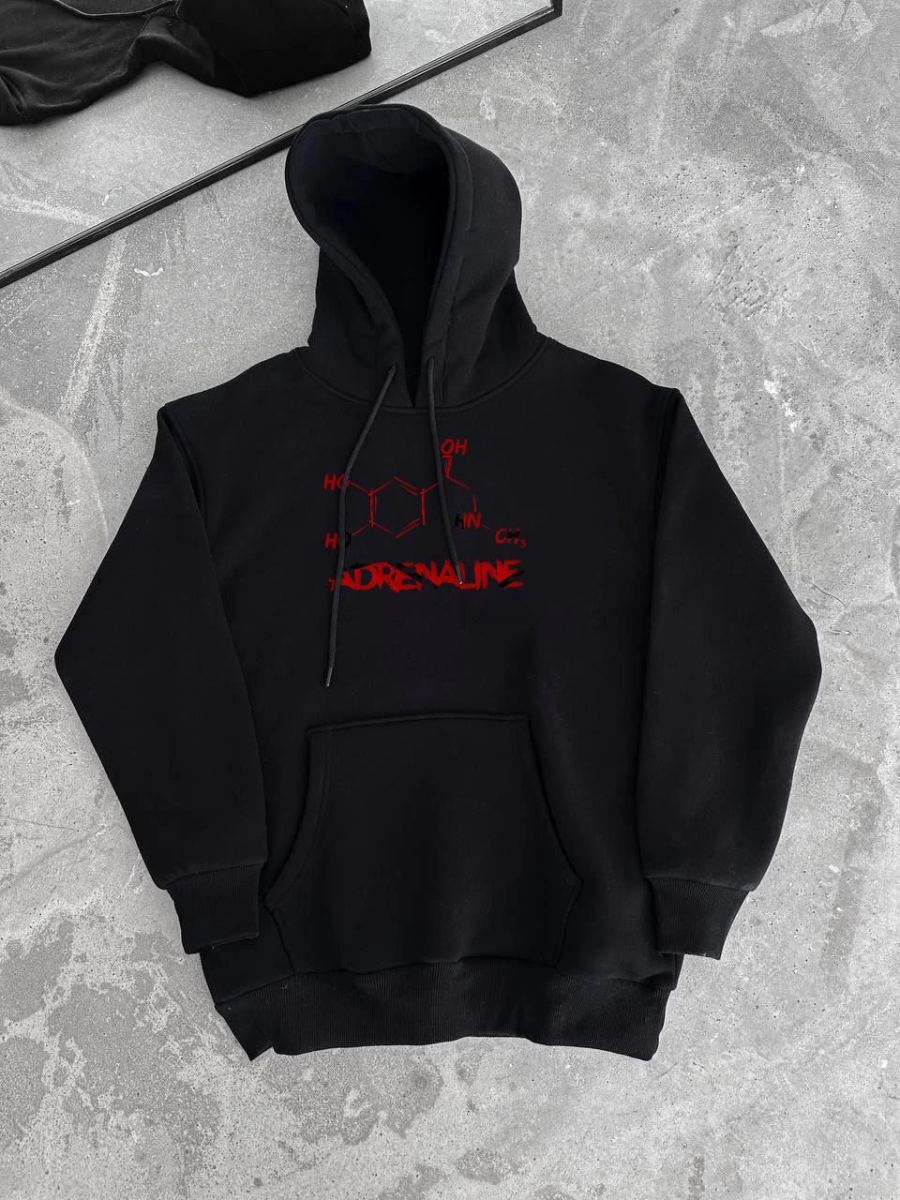 Kadın Oversize Kapüşonlu Cepli Baskılı 3 İplik Pamuklu Hoodie Sweatshirt - Siyah