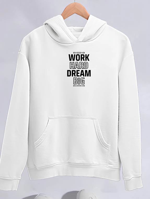 Kadın Oversize Kapüşonlu Cepli Baskılı 3 İplik Pamuklu Hoodie Sweatshirt - Beyaz