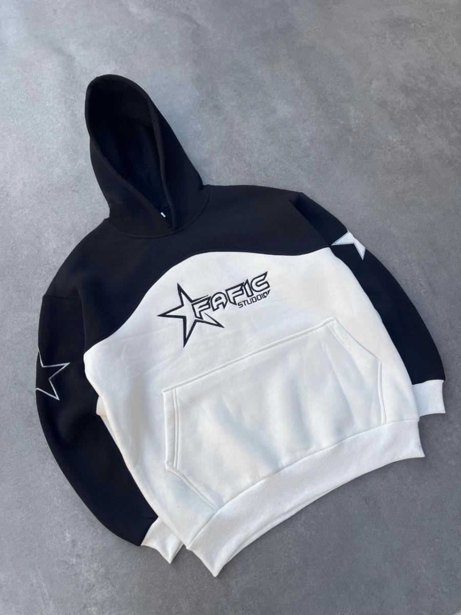 Kadın 3 İplik Pamuklu Parçalı Nakış İşlemelı Kapüşonlu SweatShirt Hoodie - Siyah