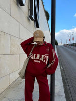 Kadın 3 İplik Pamuklu Yakalı Sweat Baggy Pantolonlu Takım - Bordo