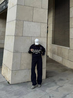 Kadın 3 İplik Pamuklu Yakalı Sweat Baggy Pantolonlu Alt-Üst Takım - Siyah