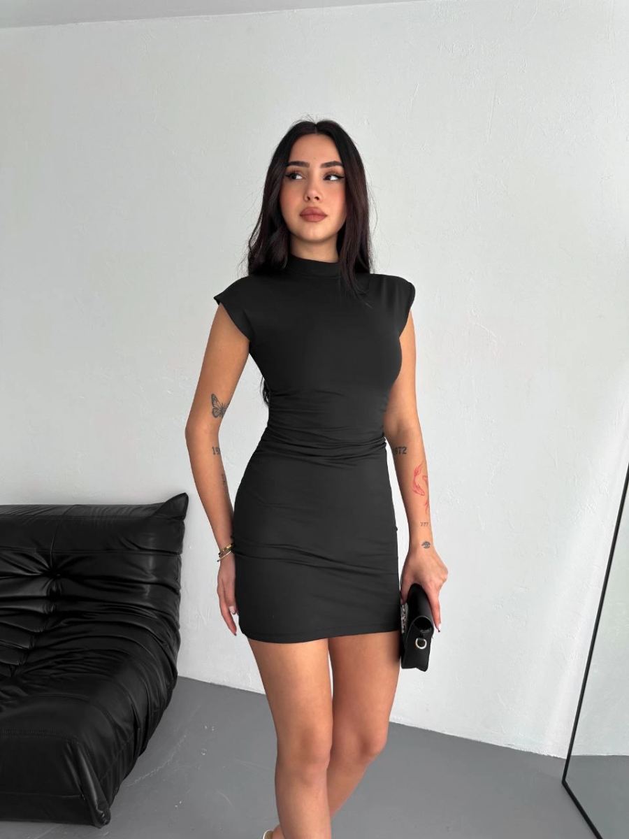 Kadın Yarım Bogazlı Kolsuz Mini Boy Elbise - Siyah