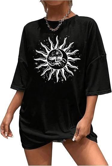 Kadın Baskılı T-Shirt Kısa Kol Bisiklet Yaka Regular Fit Rahat Kalıp Tişört - Siyah