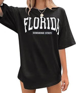 Kadın Kısa Kol Yazlık Tişört Bisiklet Yaka FLORIDA Baskılı T-Shirt - Siyah