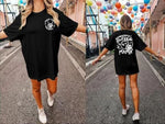 Kadın Baskılı T-Shirt Kısa Kol Bisiklet Yaka Oversize Rahat Kalıp Tişört - Siyah