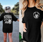Kadın Baskılı T-Shirt Kısa Kol Bisiklet Yaka Oversize Rahat Kalıp Tişört - Siyah