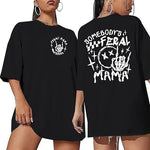 Kadın Baskılı T-Shirt Kısa Kol Bisiklet Yaka Oversize Rahat Kalıp Tişört - Siyah