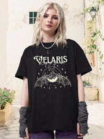 Kadın Baskılı T-Shirt Kısa Kol Bisiklet Yaka Oversize Rahat Kalıp Tişört - Siyah