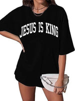 Kadın Baskılı T-Shirt Kısa Kol Bisiklet Yaka Oversize Rahat Kalıp Tişört - Siyah