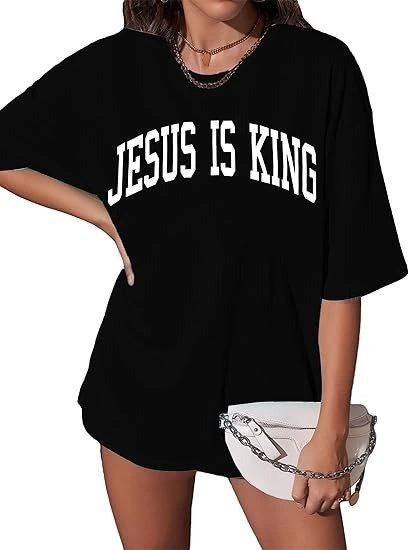 Kadın Baskılı T-Shirt Kısa Kol Bisiklet Yaka Oversize Rahat Kalıp Tişört - Siyah