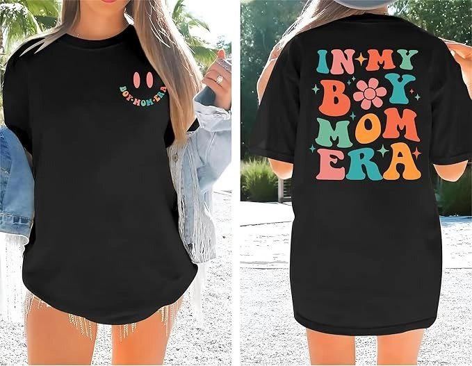 Kadın Baskılı T-Shirt Kısa Kol Bisiklet Yaka Oversize Rahat Kalıp Tişört - Siyah