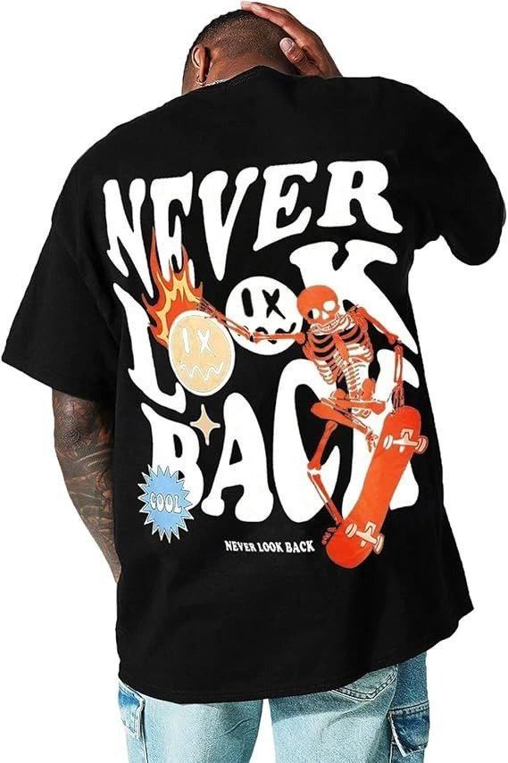 Erkek Baskılı T-Shirt Kısa Kol Bisiklet Yaka Regular Fit Rahat Kalıp Tişört - Siyah