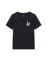 Kadın Baskılı T-Shirt Kısa Kol Bisiklet Yaka Oversize Rahat Kalıp Tişört - Siyah