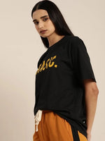 Kadın Kısa Kol Yazlık Tişört Bisiklet Yaka BASIC Baskılı T-Shirt - Siyah
