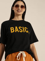 Kadın Kısa Kol Yazlık Tişört Bisiklet Yaka BASIC Baskılı T-Shirt - Siyah