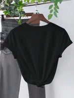Kadın Kalp Baskılı T-Shirt Kısa Kol Bisiklet Yaka Oversize Tişört - Siyah