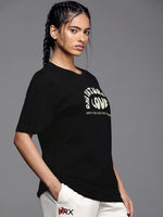 Kadın Baskılı T-Shirt Kısa Kol Bisiklet Yaka Oversize Rahat Kalıp Tişört - Siyah