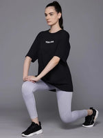 Kadın Baskılı T-Shirt Kısa Kol Bisiklet Yaka Oversize Rahat Kalıp Tişört - Siyah