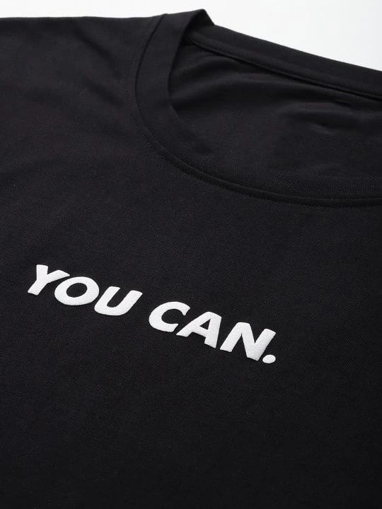 Kadın Baskılı T-Shirt Kısa Kol Bisiklet Yaka Oversize Rahat Kalıp Tişört - Siyah