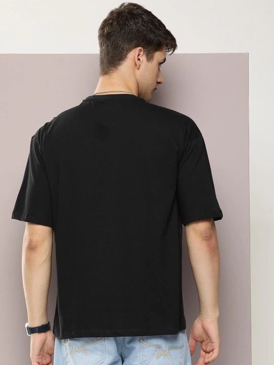 Erkek Baskılı T-Shirt Kısa Kol Bisiklet Yaka Regular Fit Rahat Kalıp Tişört - Siyah