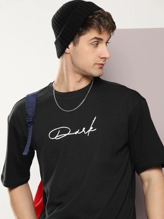 Erkek Baskılı T-Shirt Kısa Kol Bisiklet Yaka Regular Fit Rahat Kalıp Tişört - Siyah