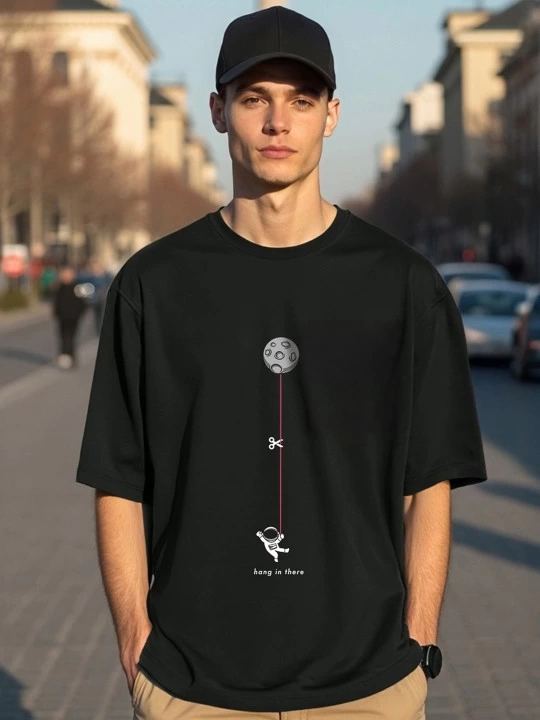 Erkek Baskılı T-Shirt Kısa Kol Bisiklet Yaka Regular Fit Rahat Kalıp Tişört - Siyah