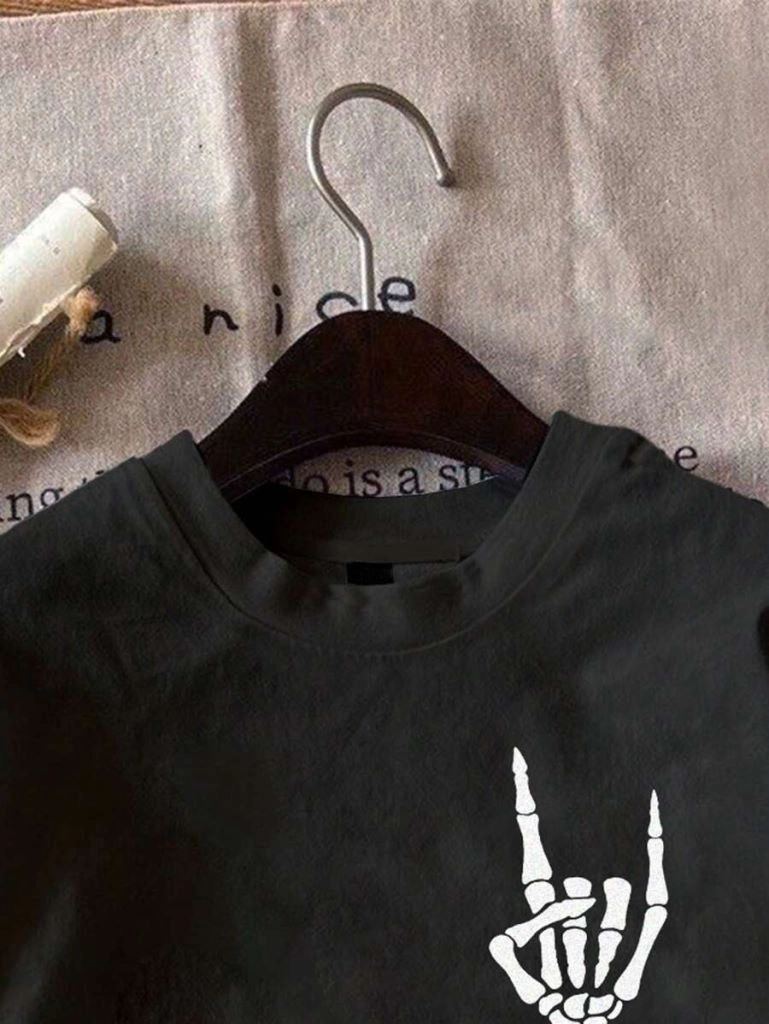 Erkek Baskılı T-Shirt Kısa Kol Bisiklet Yaka Regular Fit Rahat Kalıp Tişört - Siyah
