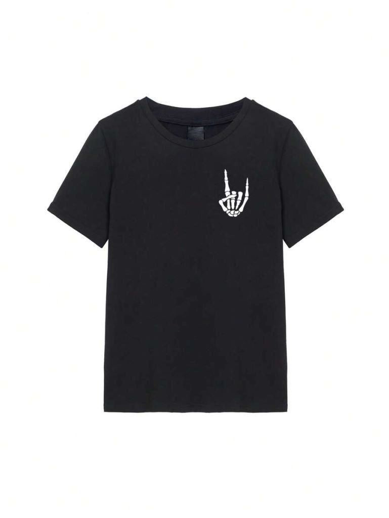 Erkek Baskılı T-Shirt Kısa Kol Bisiklet Yaka Regular Fit Rahat Kalıp Tişört - Siyah