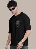 Erkek Kısa Kol Yazlık Tişört Bisiklet Yaka ASLAN Baskılı T-Shirt - Siyah