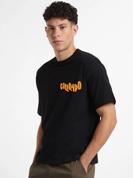 Erkek Tişört Baskılı Oversize Kısa kol T-shirt - Siyah