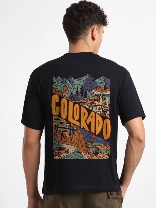 Erkek Tişört Baskılı Oversize Kısa kol T-shirt - Siyah