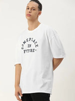 Erkek Kısa Kol Yazlık Tişört Bisiklet Yaka Baskılı Oversize T-Shirt - Beyaz
