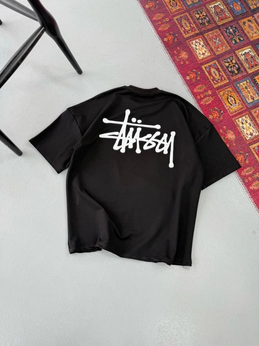 Erkek Kısa Kol Yazlık Tişört Bisiklet Yaka Baskılı Oversize T-Shirt - Siyah