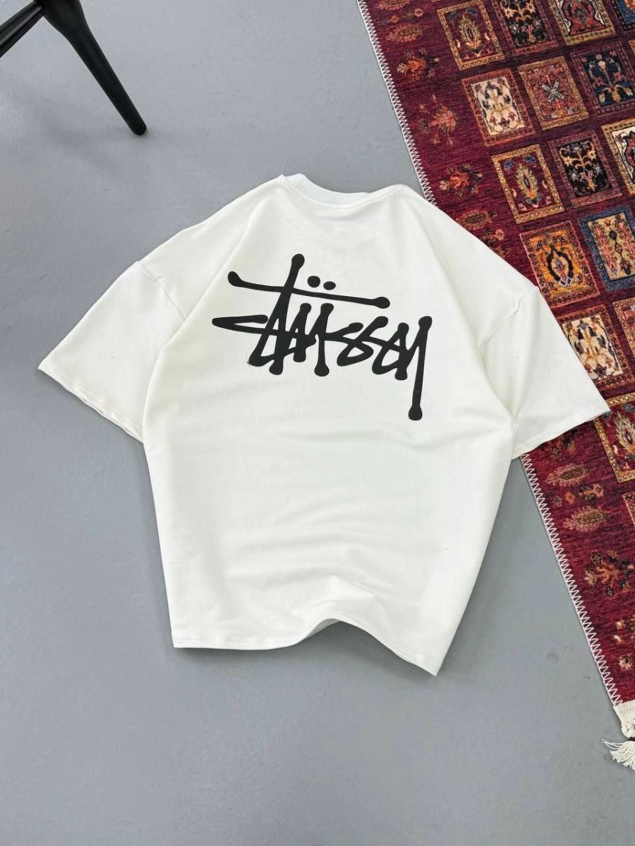 Erkek Kısa Kol Yazlık Tişört Bisiklet Yaka Baskılı Oversize T-Shirt - Beyaz