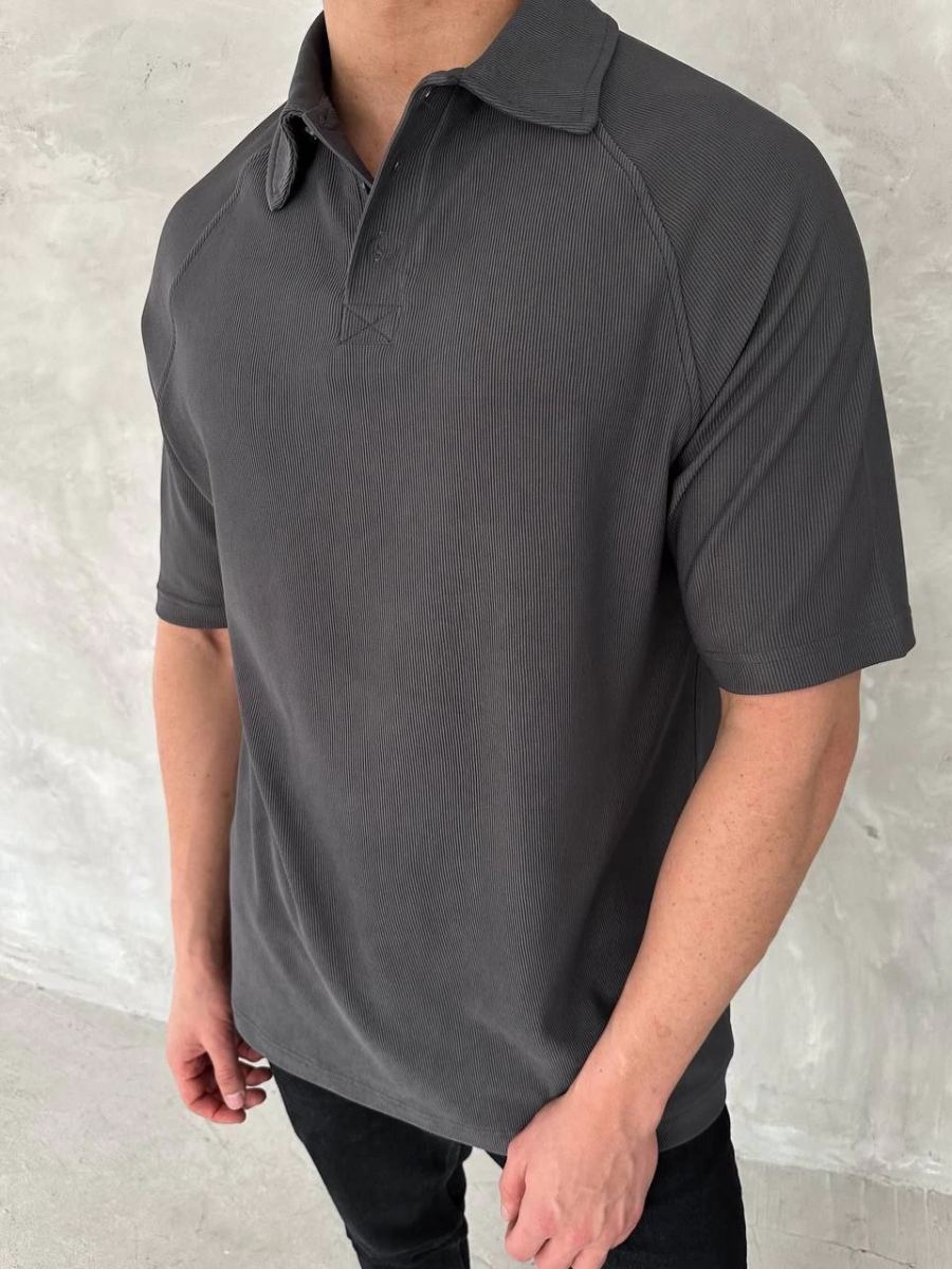 Erkek Polo Yaka Tişört Patlı Kısa Kol Yazlık T-shirt - Antrasit