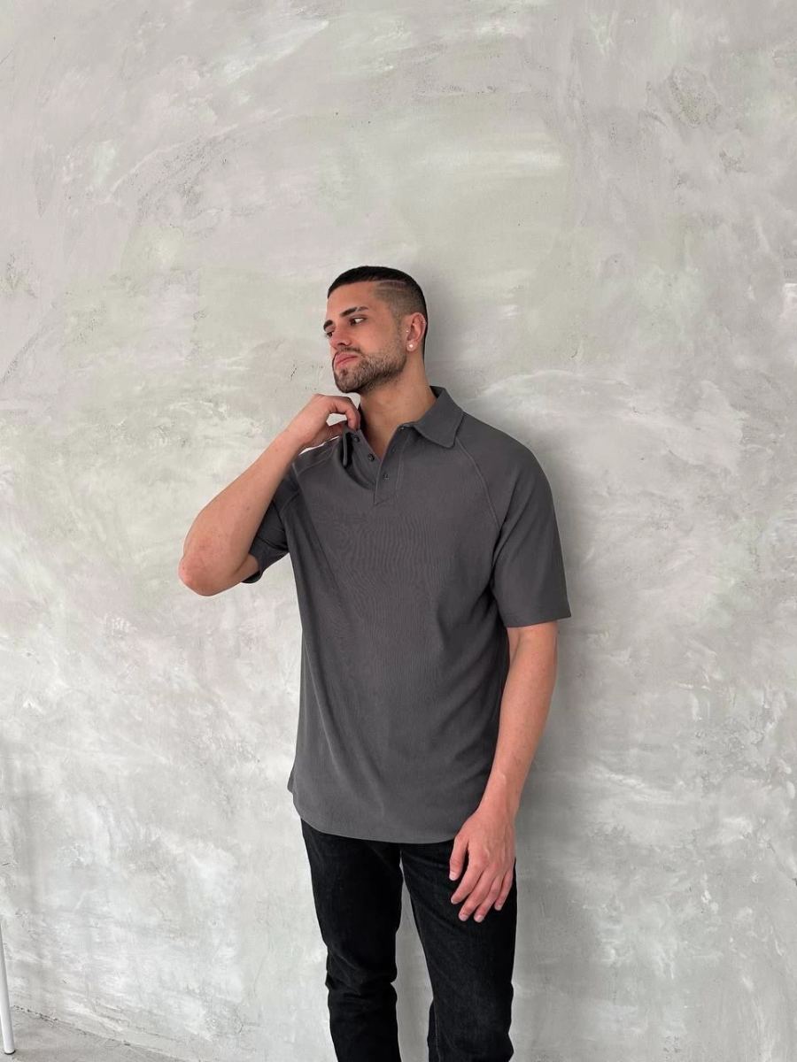 Erkek Polo Yaka Tişört Patlı Kısa Kol Yazlık T-shirt - Antrasit