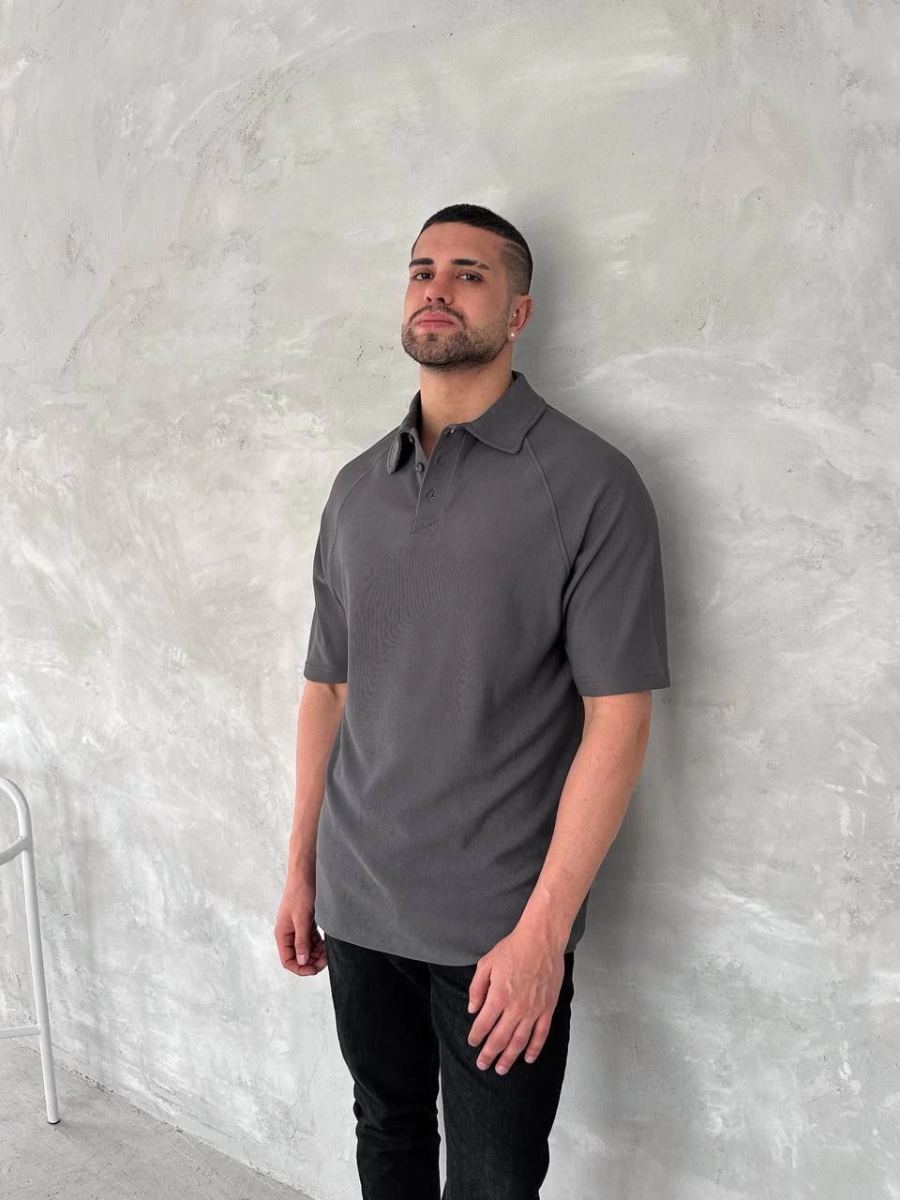 Erkek Polo Yaka Tişört Patlı Kısa Kol Yazlık T-shirt - Antrasit