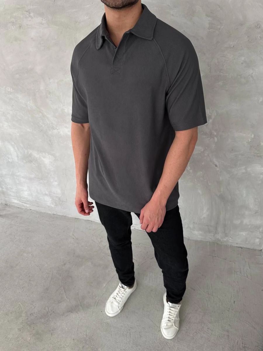 Erkek Polo Yaka Tişört Patlı Kısa Kol Yazlık T-shirt - Antrasit