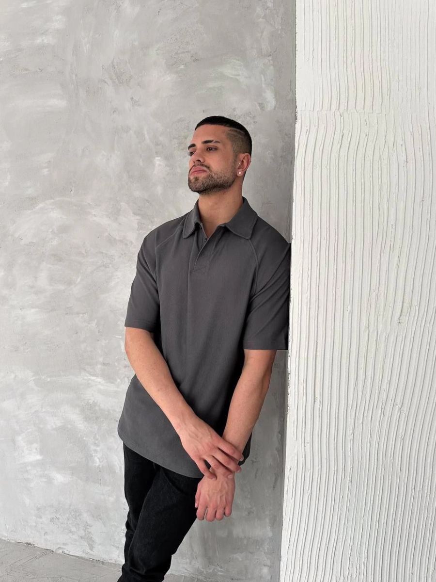 Erkek Polo Yaka Tişört Patlı Kısa Kol Yazlık T-shirt - Antrasit
