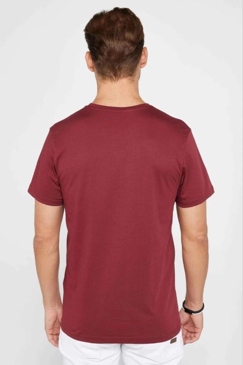 Erkek Düz Bisiklet Yaka Tişört Kısa Kol Yazlık T-Shirt -  Bordo