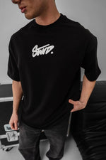 Erkek Kısa Kol Yazlık Tişört Bisiklet Yaka Baskılı Oversize T-Shirt - Siyah