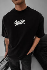 Erkek Kısa Kol Yazlık Tişört Bisiklet Yaka Baskılı Oversize T-Shirt - Siyah